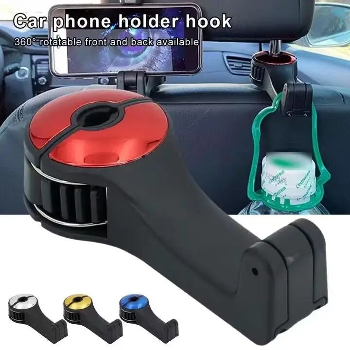 3 in 1 Car Vehicle Back Seat Headrest Hook Mobile Phone Holder Portable Seat Back Hanger Hook for Bag Purse Cloth Grocery