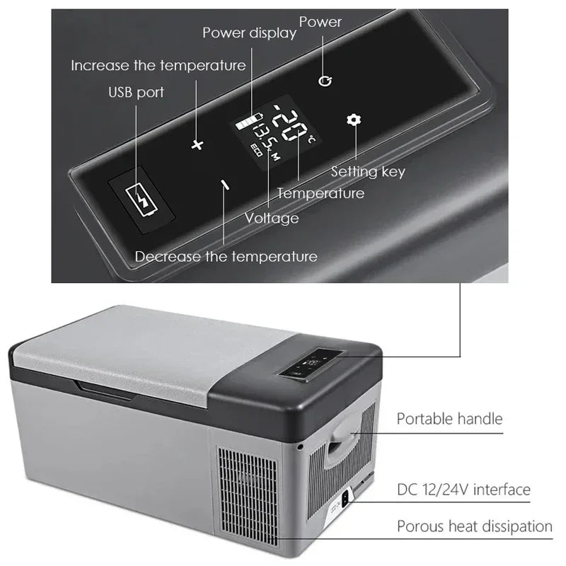 12 Volt Car Refrigerator Portable Freezer Car Fridge Portable RV Electric Compressor Cooler with App Control 15L