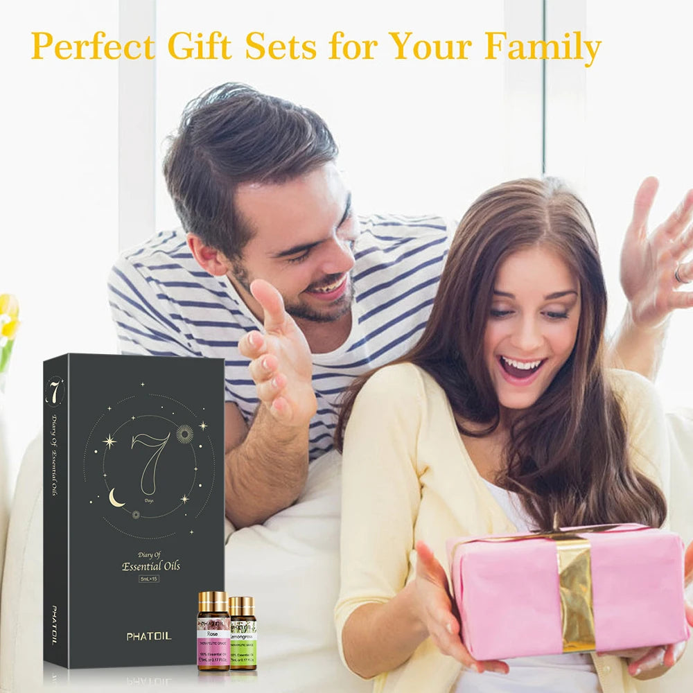 PHATOIL 15 Bottles Essential Oils Set-5ml Lavender Eucalyptus Vanilla Peppermint Rose Lemon Cinnamon Aromatherapy Essential Oils