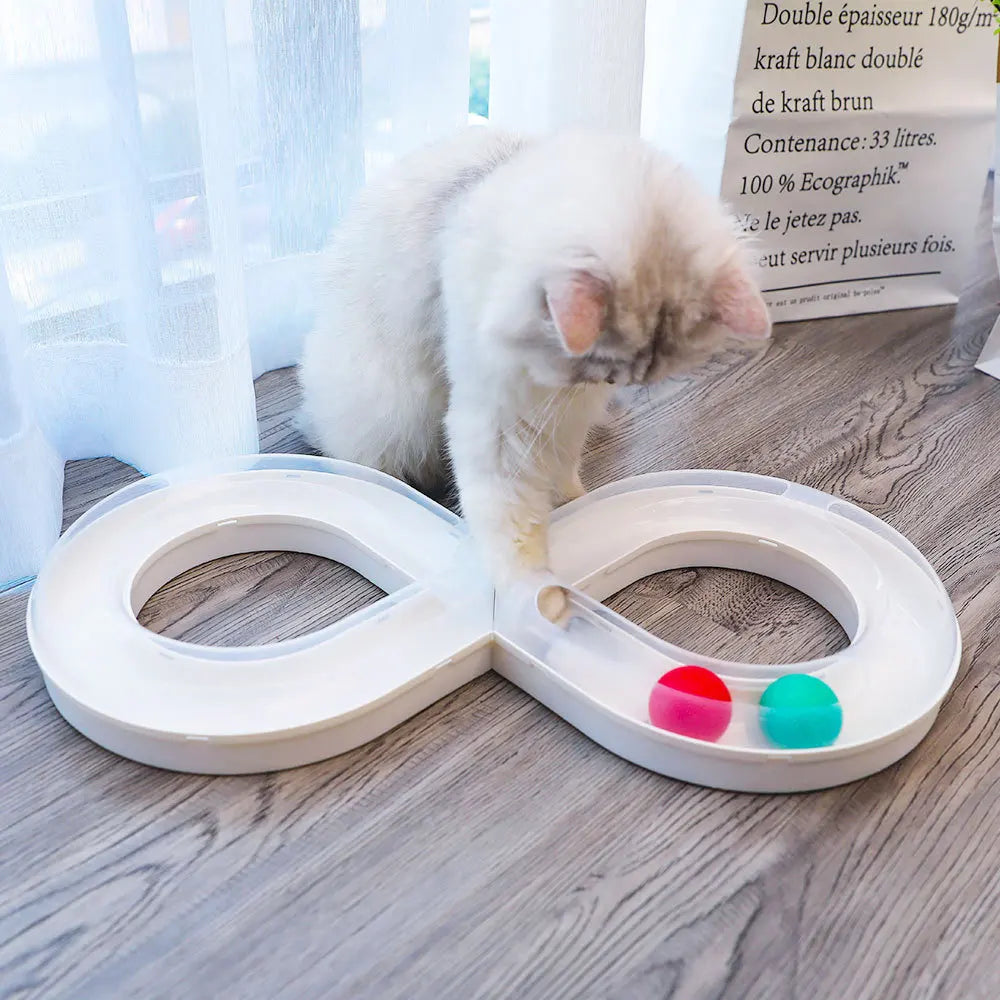 Interactive Cat Turntable Toy - 8-Shaped Track Tunnel with Spinning Ball, Multi-Cat Playhouse for Indoor Kittens