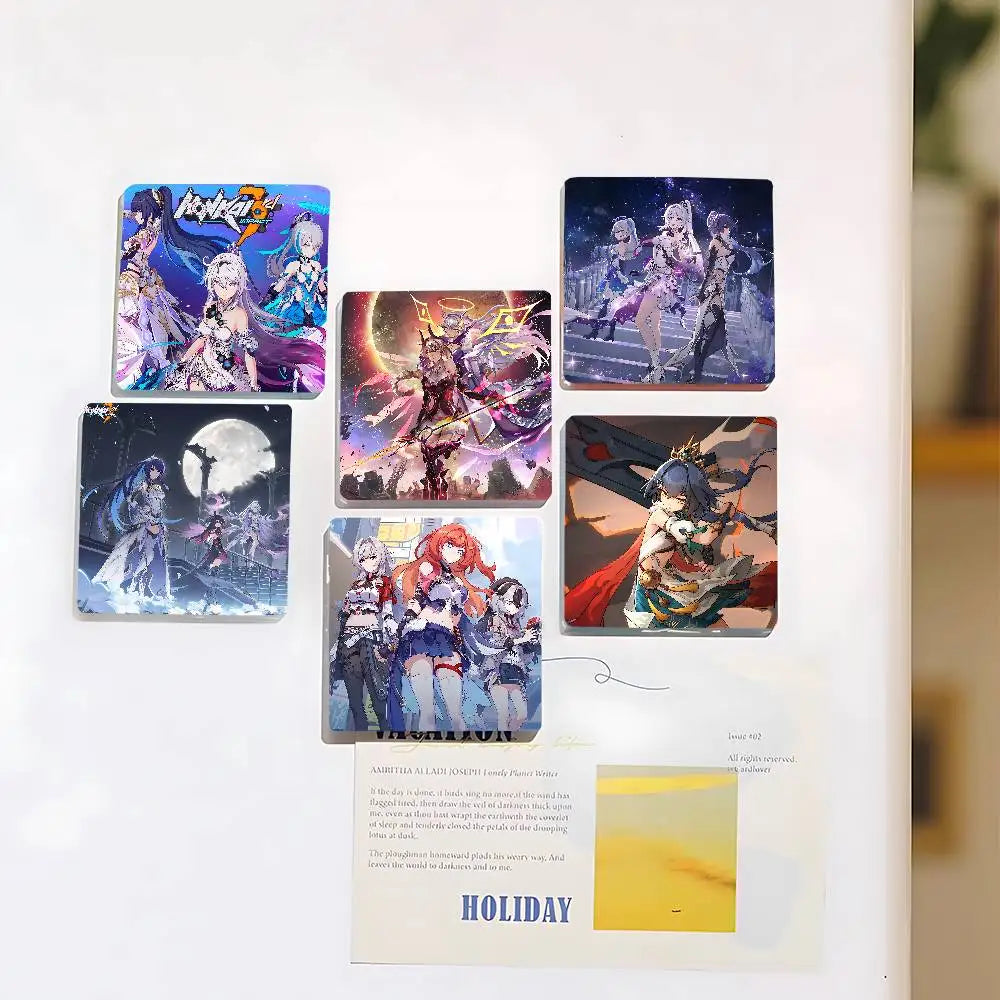 Honkai Impact 3rd Fridge Magnet Creative Square Refrigerator Magnets Picture For Kitchen Office Whiteboard Home Decoration
