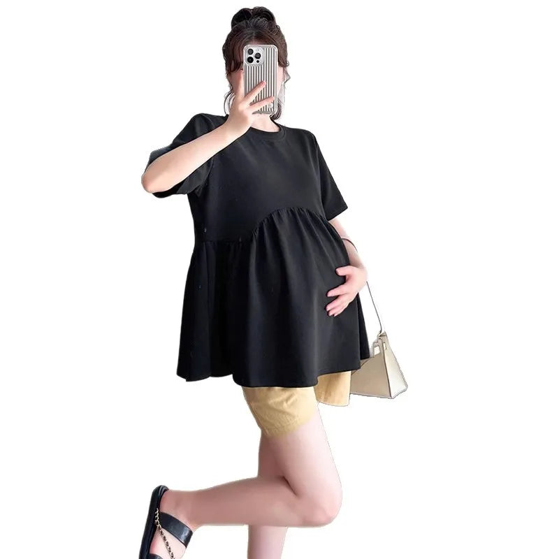 Maternity T-Shirt Summer 2025 New Fashionable Summer White T-Shirt Short-Sleeved Tops Loose Large Size Casual Maternity T-Shirt