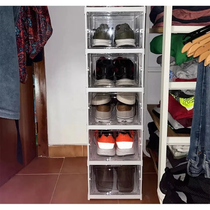 3/6 Layers Foldable Shoes Storage Box Transparent Sneaker Shoes Box Stackable Dustproof Cabinet Shoe Organizers Rack Shelf