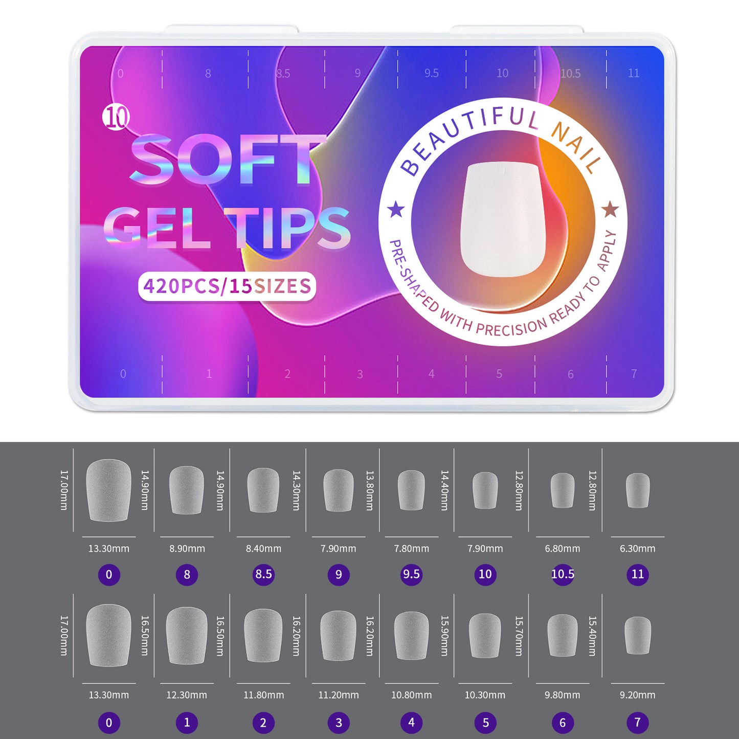 420pcs/box Frosted Version False Nails Press On Acrylic Nails Almond Mixed Size Short Style Ultra Thin Traceless Nail Tips