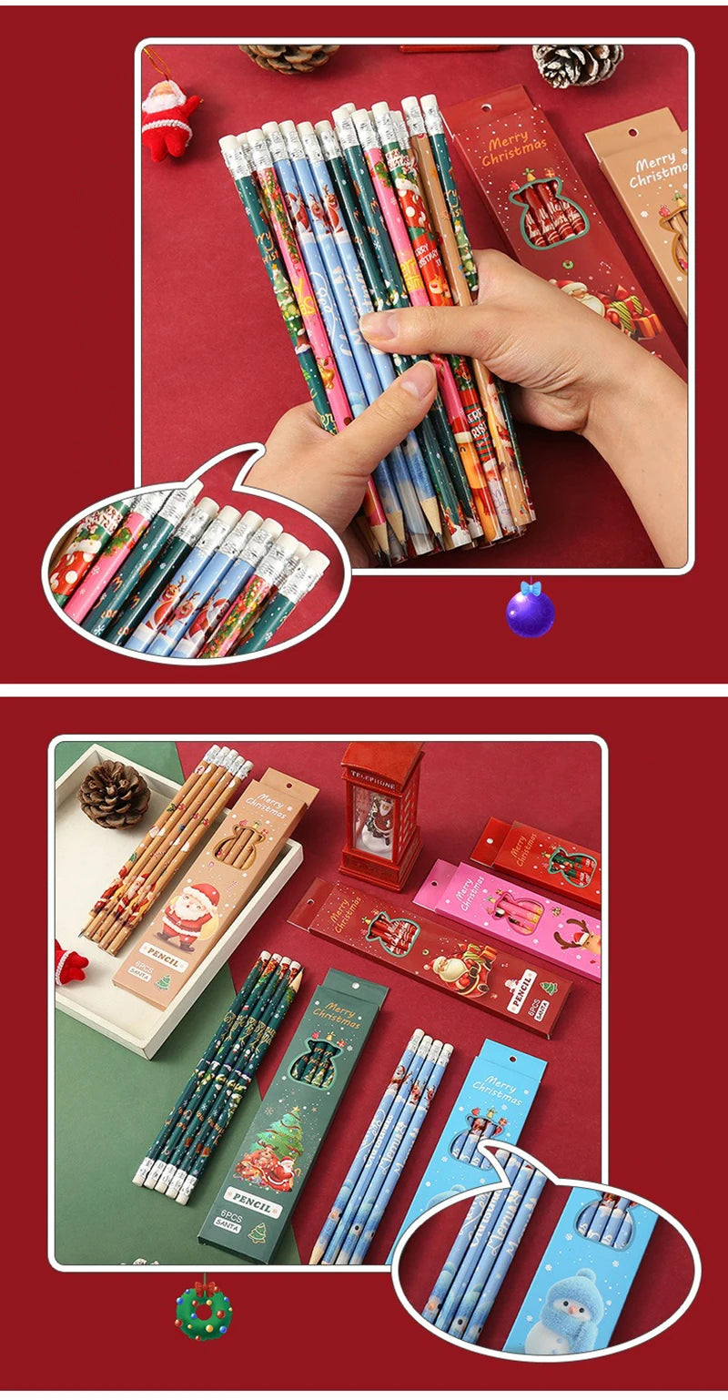 Christmas gift cartoon cute 6 HB pencil set with eraser box office cultural and educational supplies