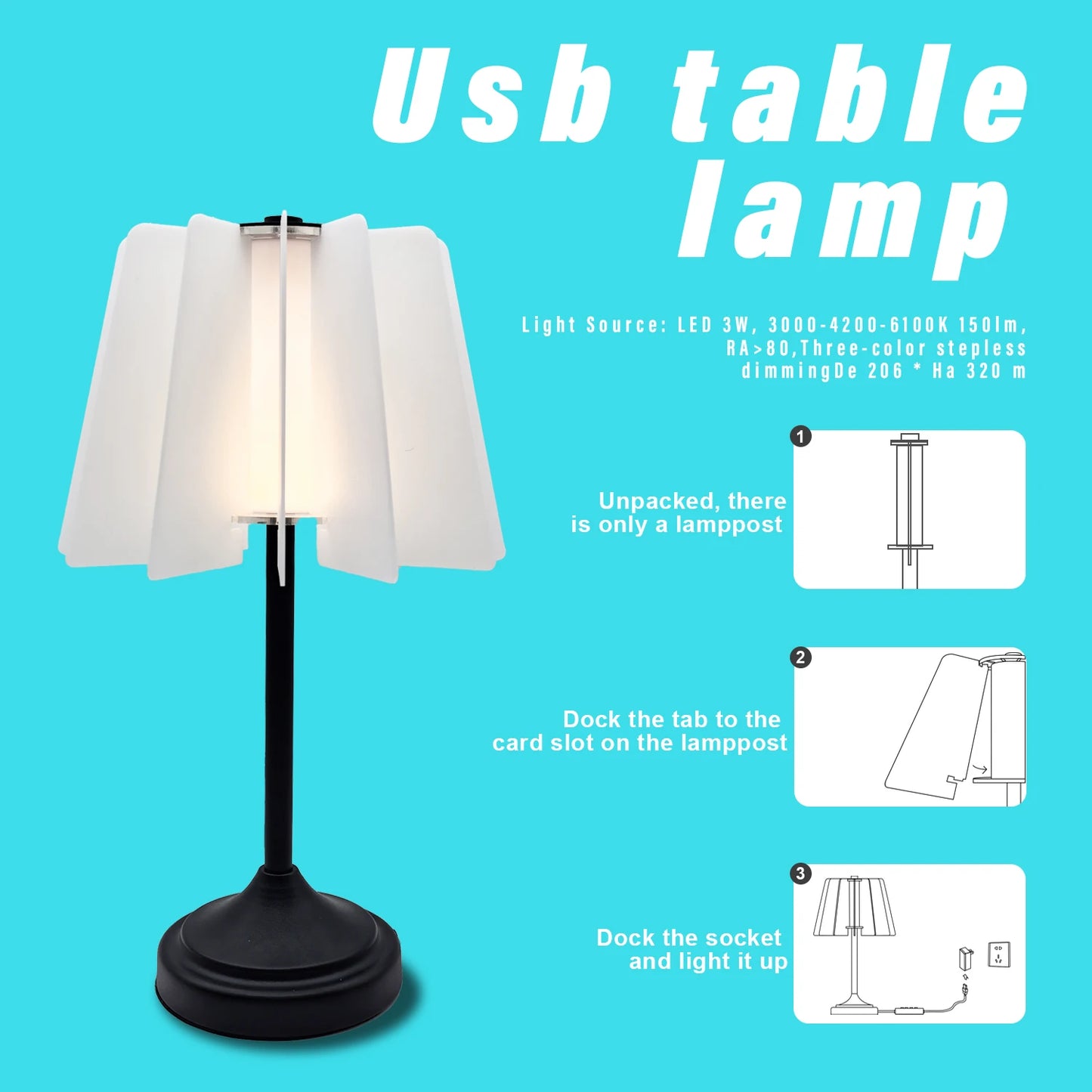 Bedroom bedside table lamp USB plug adjustable DIY acrylic design LED light 3 colors optional night light
