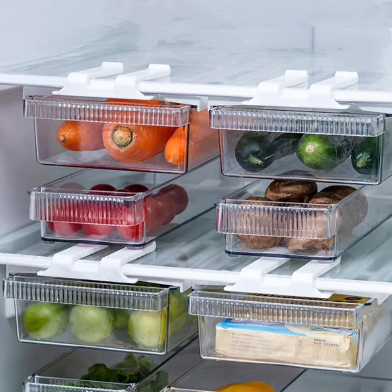Fridge Organizer Under Shelf Drawer Pull Out Refrigerator Organizer Bin Clear Fridge Storage Container Freezer kitchen Organizer