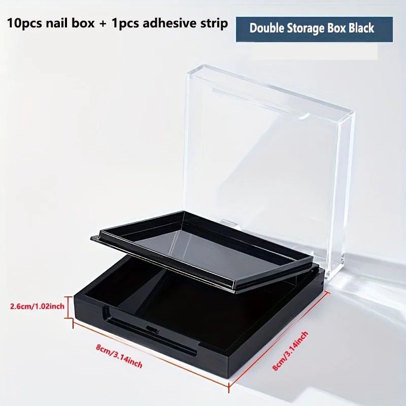 20pcs Press On Nail Packaging Boxes With Double Sided Adhesive Nail Tape Acrylic Press On Nail Storage Box in 4 Colors For Nail