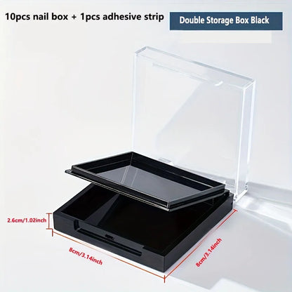 20pcs Press On Nail Packaging Boxes With Double Sided Adhesive Nail Tape Acrylic Press On Nail Storage Box in 4 Colors For Nail