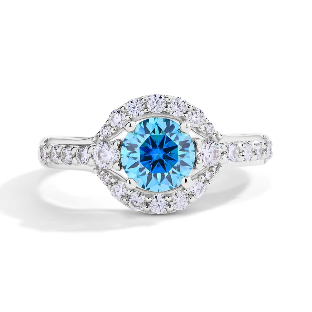 MINTYBOX 1.0ct Color Blue Moissanite Ring S925 Silver D VVS1 Lab Grown Diamond Halo Engagement Rings For Women Wedding Jewelry