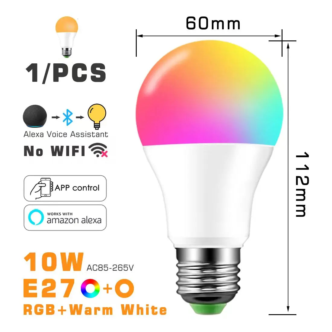 LED Smart Light Bulb, Color Changing Alexa Light, RGB Smart Lamp That Work With Alexa, E27 B22 Base,16 Million Colors,Dimmable