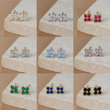 Stainless Steel Dainty Flower Stud Earring for Women Piercing Cartilage Ear Ring Colorful Zircon Women's Aesthetic Jewelry Gift
