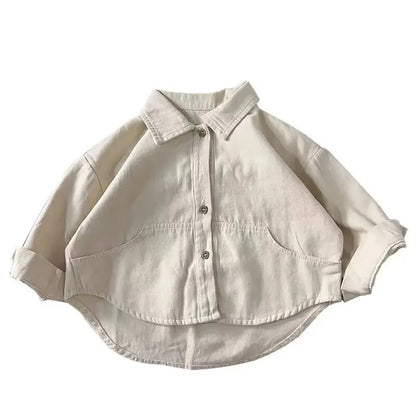 Boys' Shirt Spring and Autumn New Girls' Cotton Long sleeved Shirt Baby Solid Color Top Children's Cardigan