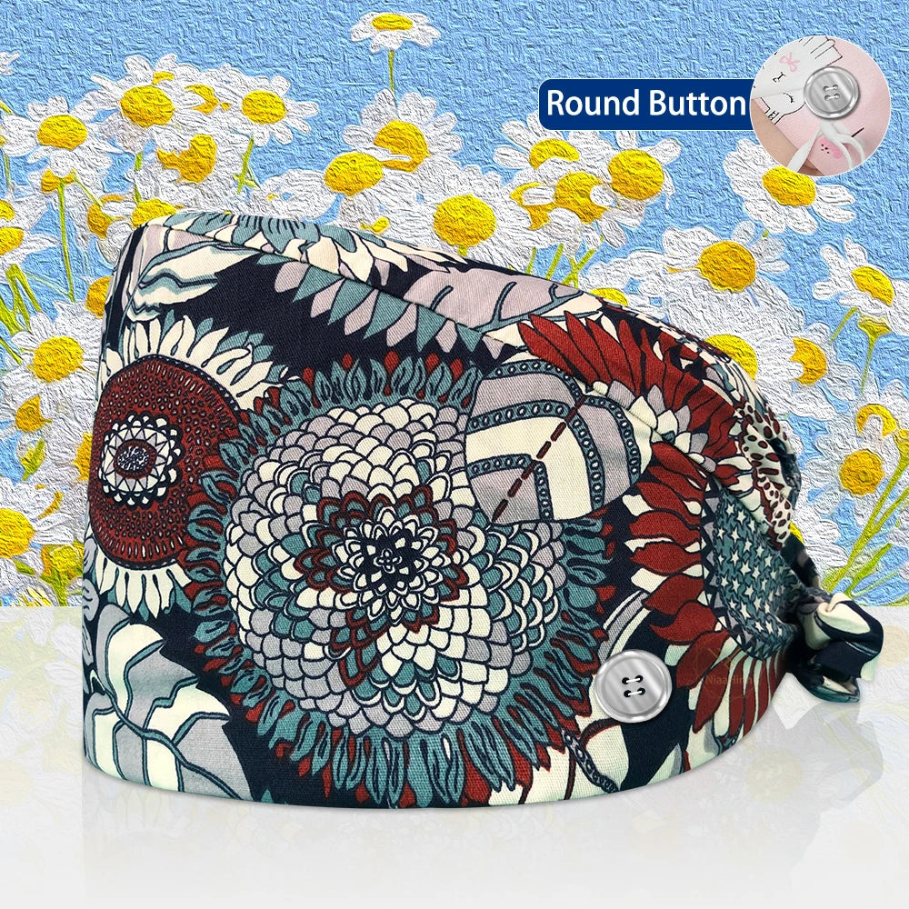 Cotton Lab Work Scrubs Caps Flower Printing Medical Scrubs Women Surgical Caps Health Service Caps Operator Hats Nursing Hats