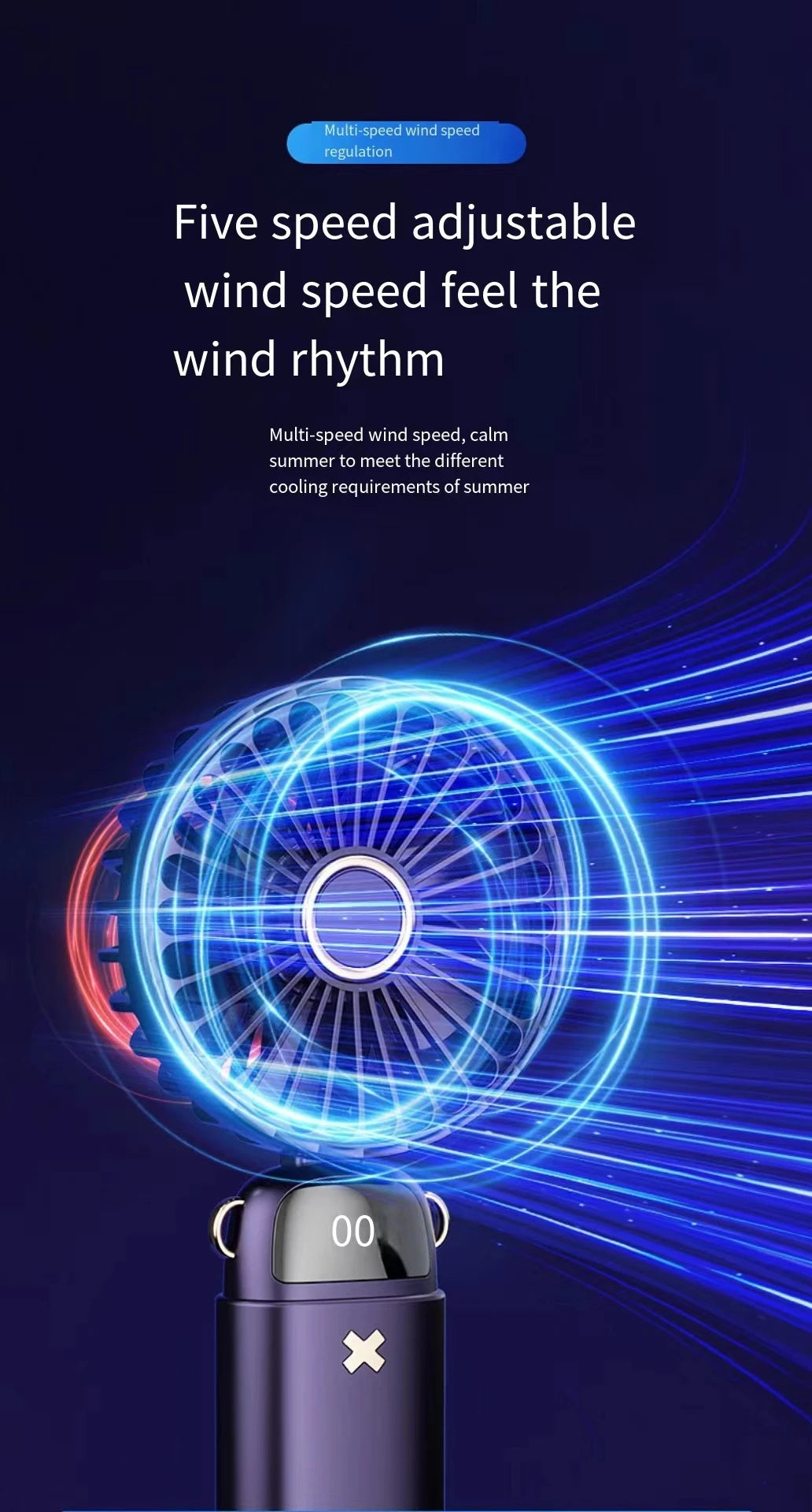 New Handheld Small Fan USB Portable Digital Display silentOffice DeskStudent on Dormitory Charging Outdoor Fan