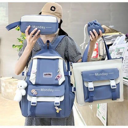 4 Set Korean High School Junior High School Elementary School Student Forest Style Versatile Backpack with Large Capacity Colors