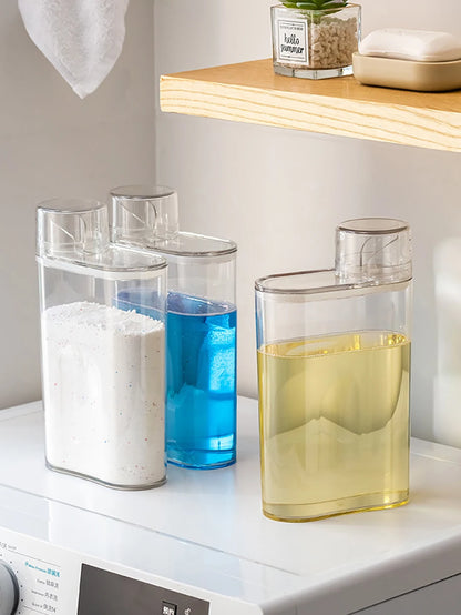 Transparent Laundry Detergent Dispenser Bottle Sealed Tank for Detergent Powder Bleach Softener Laundry Room Organization