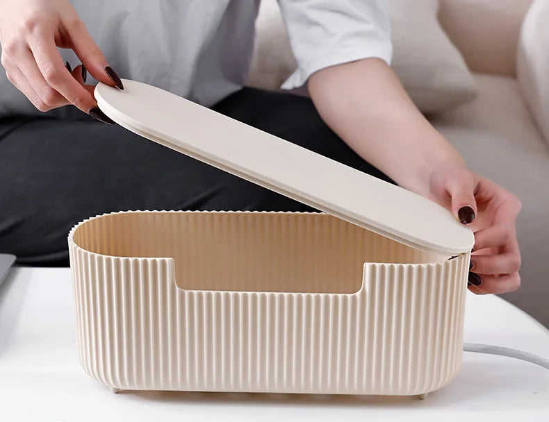 Creative Simple Wire Box Bamboo Wood Cover Cable Management Box Plug Board Storage Box Power Cord Charger Storage