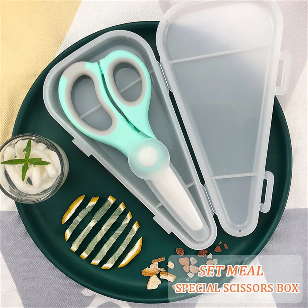 Ceramic Scissors Portable Baby Food Mills Infant Feeding Aid Scissors with Cutting Box Baby Supplies for Health Baby Tableware
