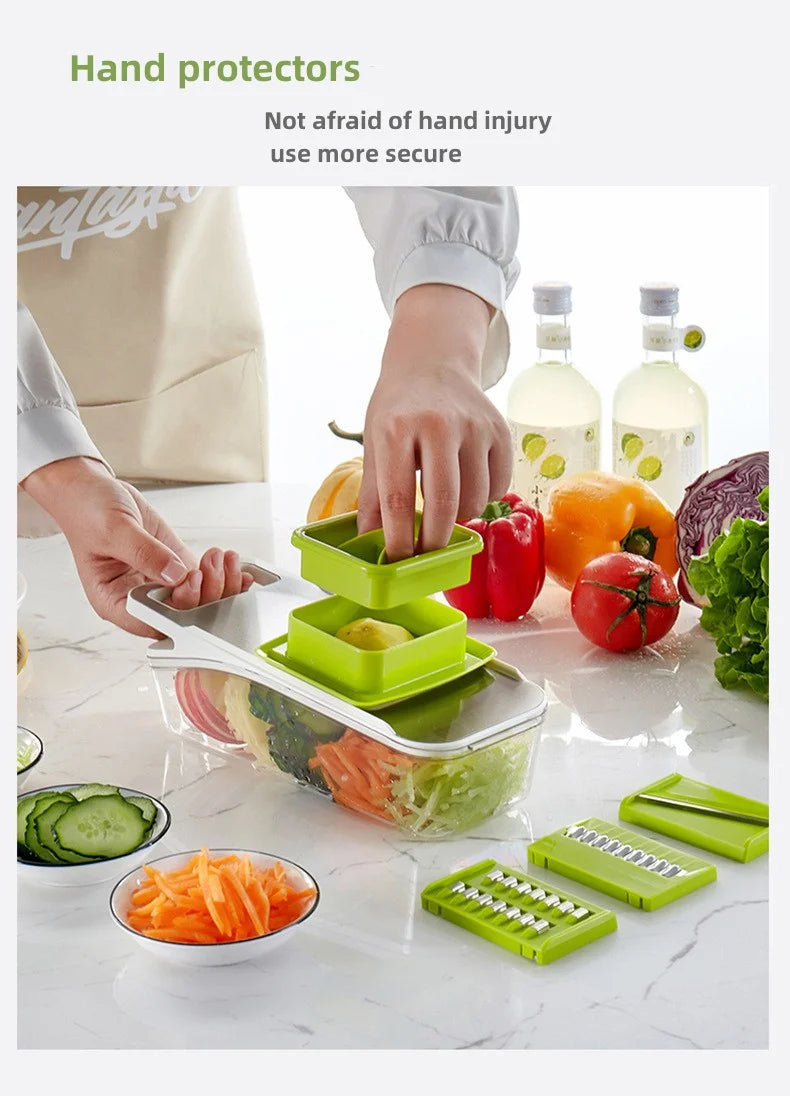 Vegetable Chopper Set Multifunctional Slicer Professional Kitchen Cutting Fruit Potato Salads Cube Grid Cutter With Basket
