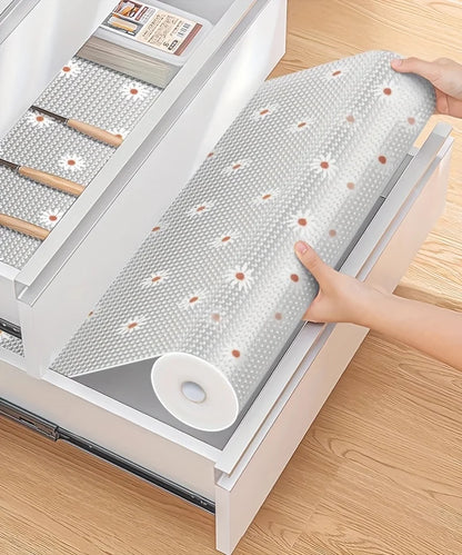 1 Roll Daisy Shelf Liner Kitchen Cabinet Pad Paper Non-Slip Refrigerator Liner Waterproof Fridge Pad Cupboard Mat Drawer Liner