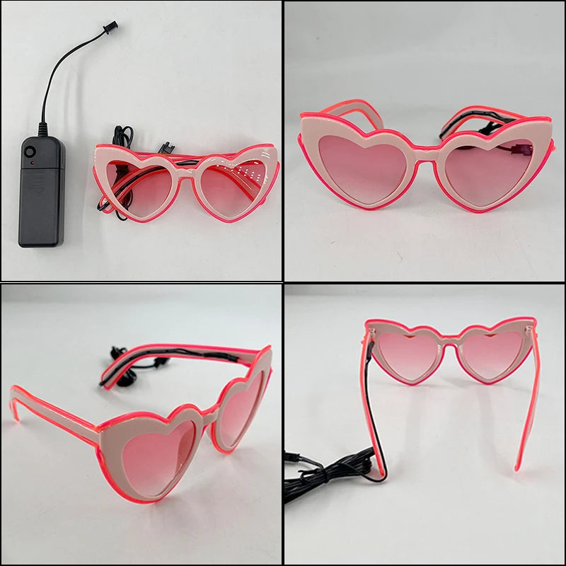 Light Up LED Glasses 5 Colors Heart Shape Glow Glasses Glow in The Dark Party Supplies Neon Party Favors for Kids Adults