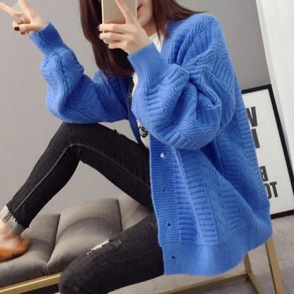Oversized Knit Sweater Coat Women Autumn Winter Long Sleeve Twisted Sweaters Cardigan Woman Wild Solid Color Cardigans Ladies