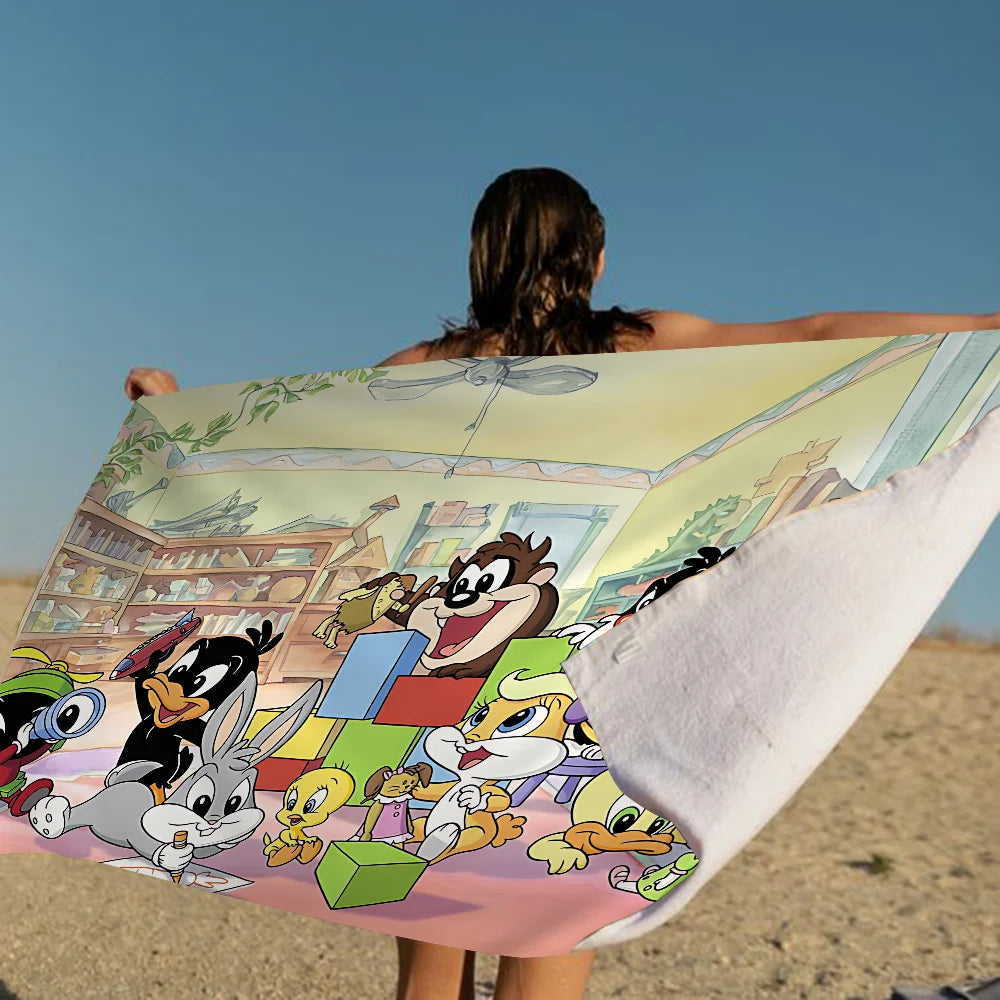 L-Looney-Tunes Beach Towel Cartoon Cute Summer Kids Large Bath Pool Beach Towel Microfiber Absorbent For Swimming Travel