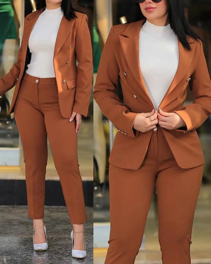 Office Lady 2 Pieces Blazer Set Ladies 2024 Elegant Pant Suit Women Chic Trousers Suit Casual Long Sleeve Jacket High Waist Pant