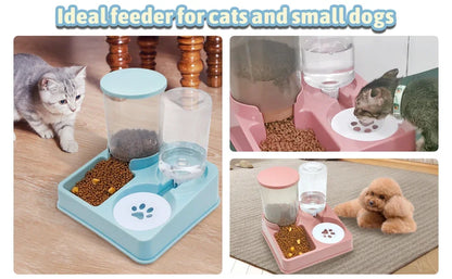 Automatic Cat Feeder Water Dispenser Set, 2 in 1 Tilted Automatic Pet Food and Water Feeder Gravity Food Feeder and Waterer