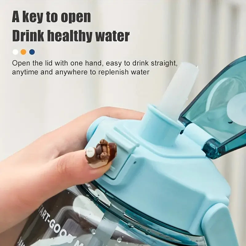 2L Portable Water Bottle Large Capacity Plastic Straw Water Cup Drink Bottle with Time Marker for Outdoor Sports Fitness Hot