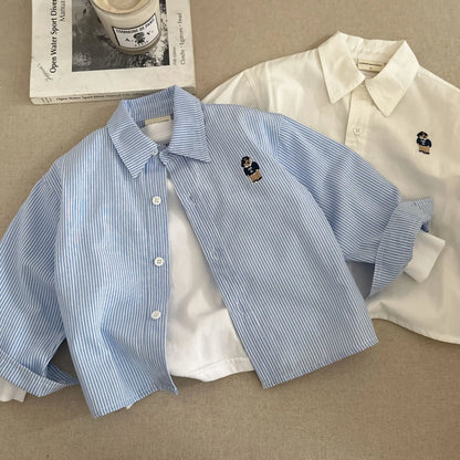 Fashion Baby Girl Boy Cotton Shirt Cartoon Embroidery Infant Toddle Child Spring Autumn Outwear Casual Outfit Baby Clothes 1-10Y