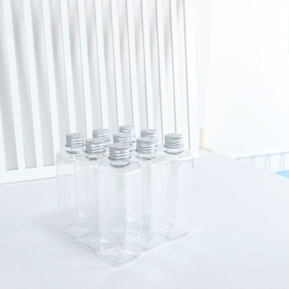 100ml Rectangle Bottles Travel Kit Refillable PET Plastic Square Portable Jar With Aluminium Screw Cap Leakage Proof Healthy