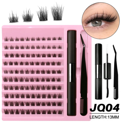 GROINNEYA DIY Lash Extension Kit Lash Clusters With Waterproof Strong Hold Lash Bond And Seal And Eyelash Tweezers Lash Cluster
