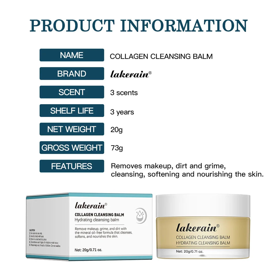 Pro-Collagen Cleansing Balm 3in1 Facial Cleanser For All Skin Types Soften Deep Cleanse Hydrate Makeup Non-greasy Cleansing Balm