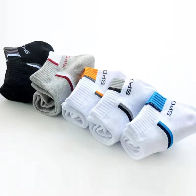 5 Pairs/pack of "Sports" MEN'S Summer Socks, Personalized Boat Socks, Breathable Mesh, Youth Student Socks, Mixed Colors