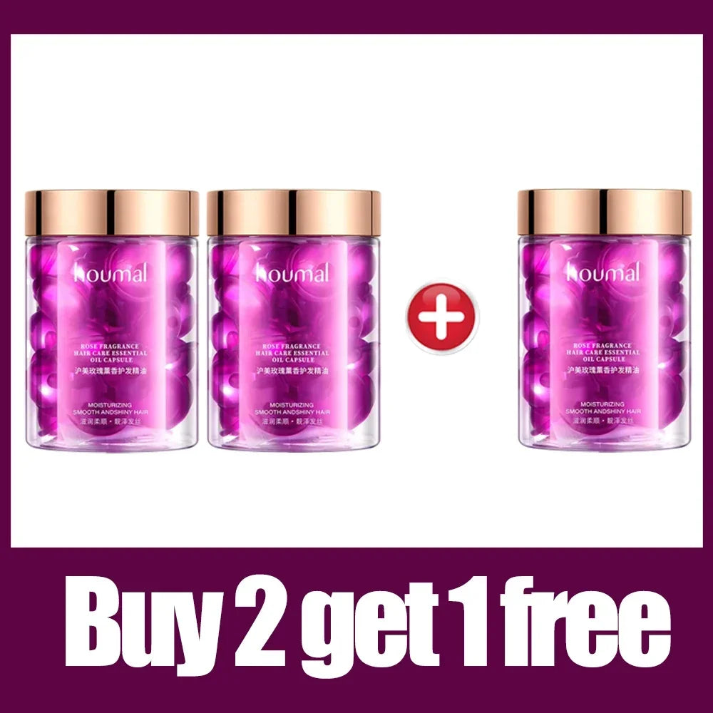 30Pcs Rose Essential Oil Vitamin Capsules Supple Dry Hair Keratin Plant Complex Oil Dry Damaged Hair Repair Female Silky Serum