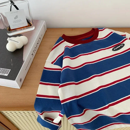 Children Clothes For Baby Girl Boys T-shirt Stripe Cotton 2-7Y Long Sleeves Shirts Teen Hoodie Bottoming Spring Shirt Kids Tops