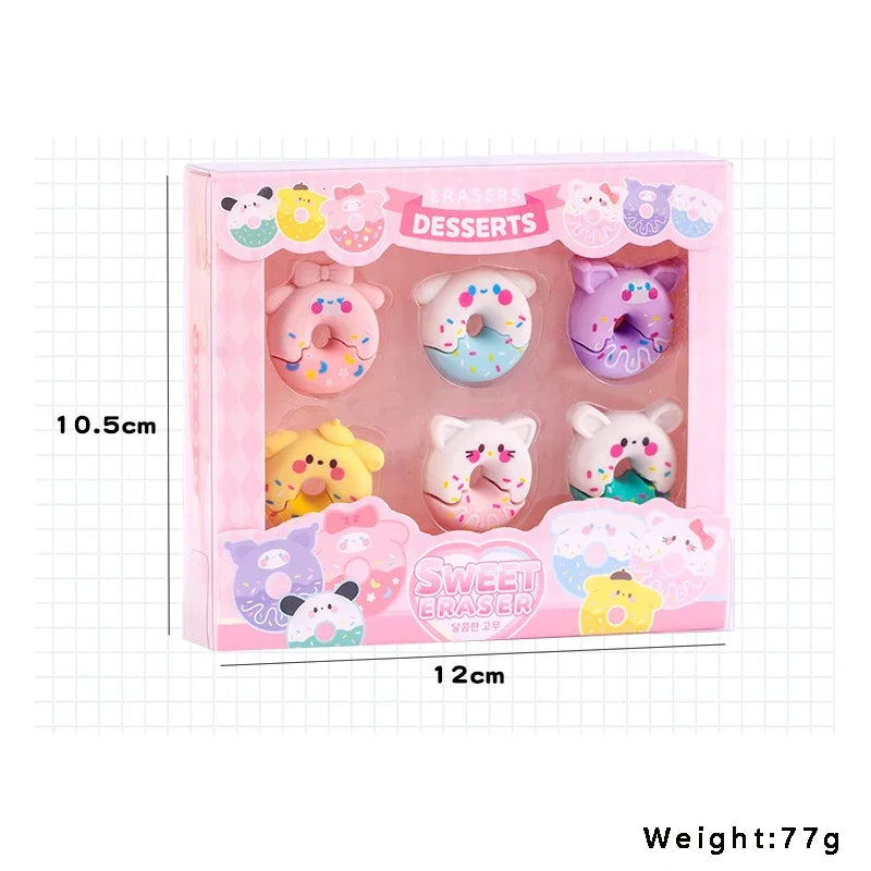 6pcs/Boxes Kawaii Creative Donuts Student Stationery School Office Supplies Children Erasers Kids Pencil Erasers