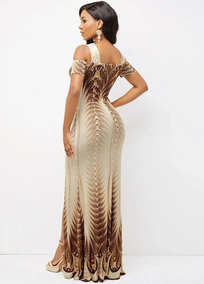 Maxi Dresses Elegant Flower Party Dress Off the Shoulder Short Sleeve Slit Maxi Long Dresses for Women