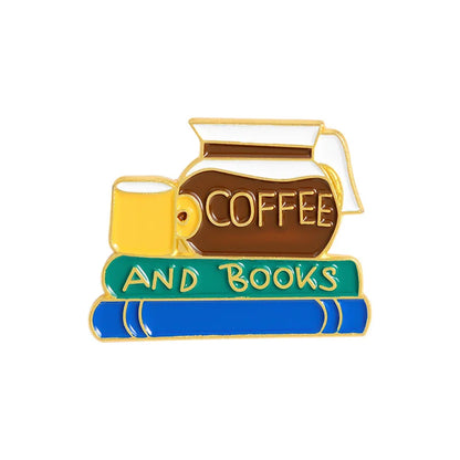 Creative Coffee Enamel Brooch Spaceship Coffee Elements Need By Coffee Power Books Cat Coffee Cups Metal Badge Lapel Pin Jewelry