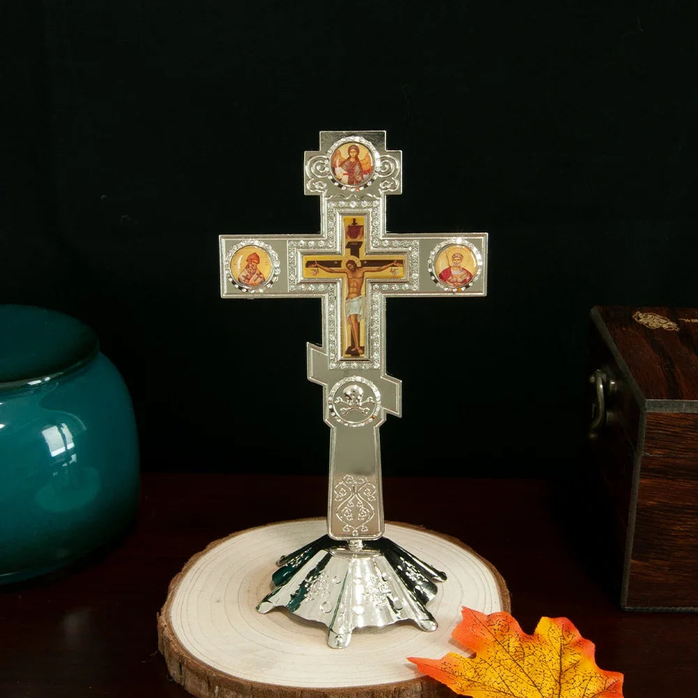 Church Orthodox Cross Gold Silver Plated With Stand Church Home Decoration Religious Gift Religion Gift Religion Ritual Item