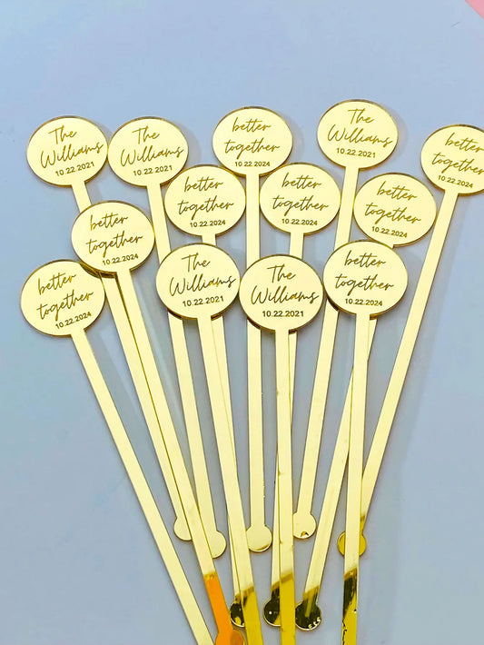 Personalized Drink Stirrers Wedding Drink Custom Name Stir Swizzle Sticks Cocktail Last Name Party Stir Stirrers Drection