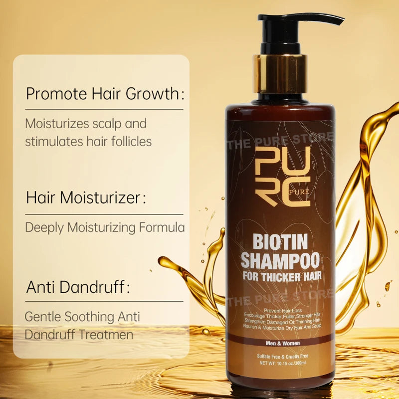 PURC 300ML Biotin Hair Shampoo Scalp Cleaning Nourishing Strengthen Roots Shampoos Hair Care Products for All Hair Types