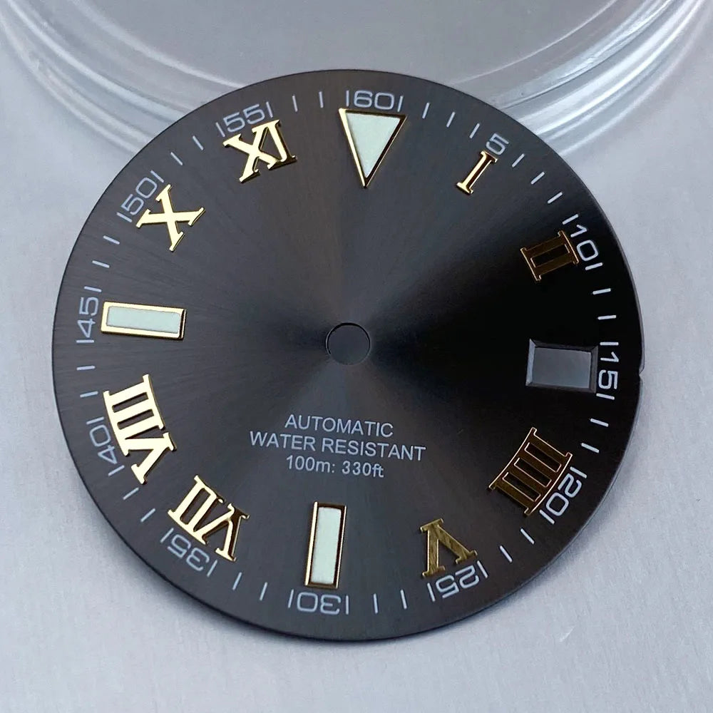 Grey Silver Sunburst 29mm Watch Dial fit NH35 NH35A NH36A Silver/Gold/Rose Gold/Green Roman Numerals Index Hand Set Watch Parts