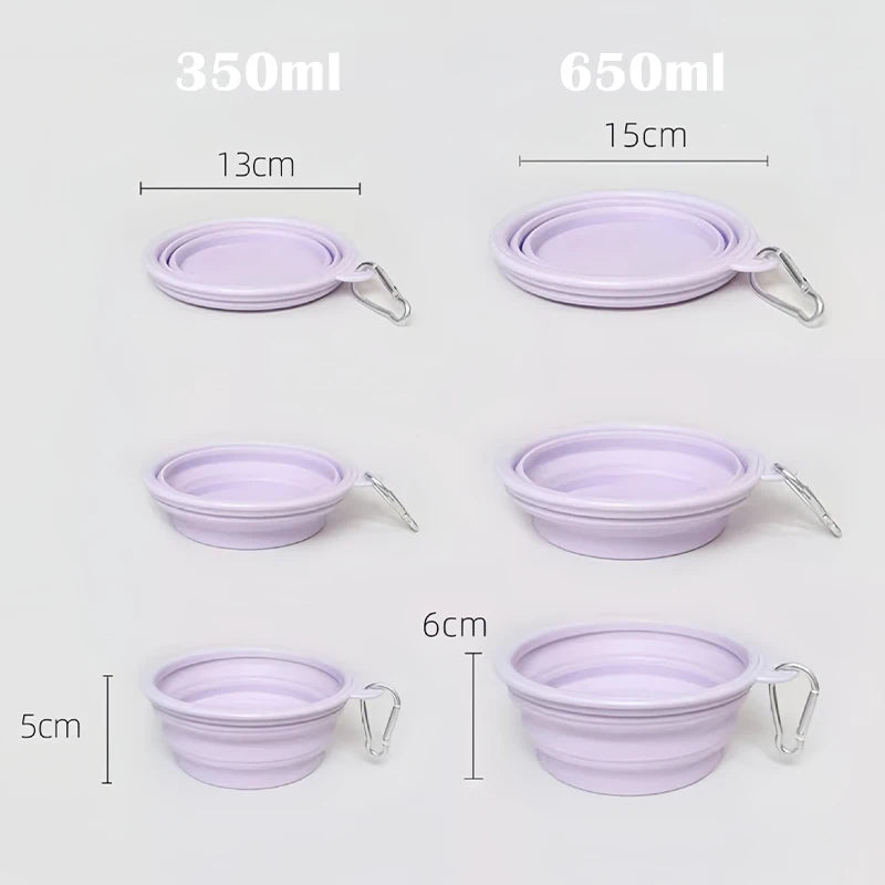 350/650ml Collapsible Pet Travel Bowl Leakproof Silicone Dog & Cat Food Water Dish Portable Outdoor Feeder with Carabiner Clip