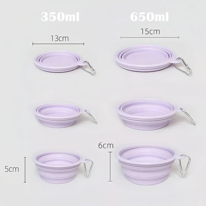 350/650ml Collapsible Pet Travel Bowl Leakproof Silicone Dog & Cat Food Water Dish Portable Outdoor Feeder with Carabiner Clip