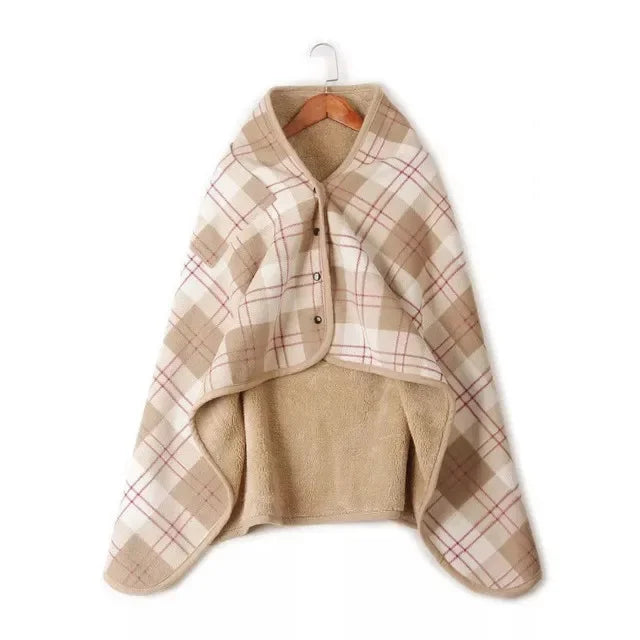 Thick Plaid Blanket Warm Winter Wearable Blanket Adults Office Travel Soft Fleece Throw Blankets With Button Home Shawl