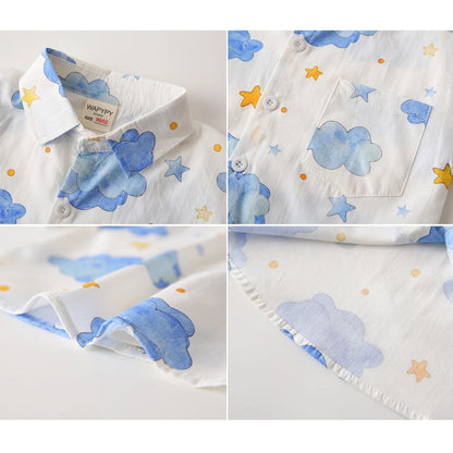 Fashion Baby Shirts 6 to 12 18 24 Months Toddler Boys Shirts Cotton Cars Lion Print Shirt for Boy Blue White Yellow Kids Clothes