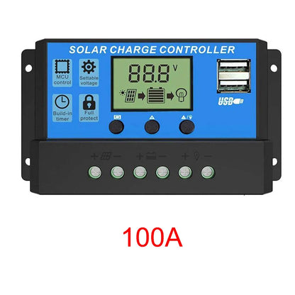 10/20/30/40/50/60/100A Solar Charge and Discharge Controller LCD Display Dual USB Auto Solar Cell Panel Charger Regulator